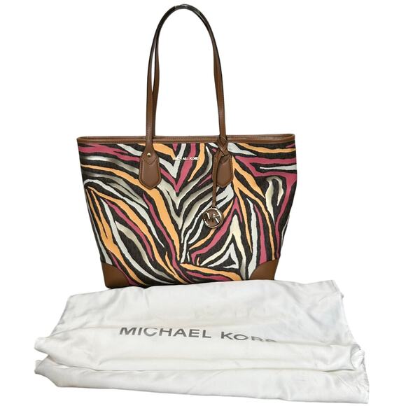 Michael Kors Eva Large Striped Tote w/Wallet NWOT Limited Edition Leather Canvas - Picture 1 of 12